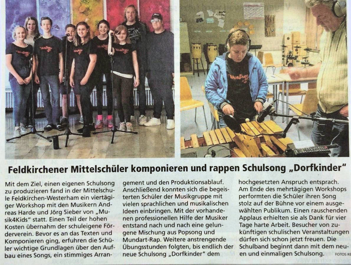 Feldkirchner Mittelschüler komponieren und rappen Schulsong „Dorfkinder“